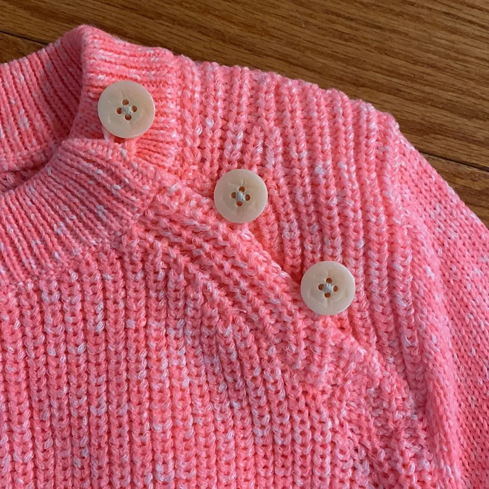 J. Crew Cute Hot Pink Crewneck Sweater with Shoulder Buttons